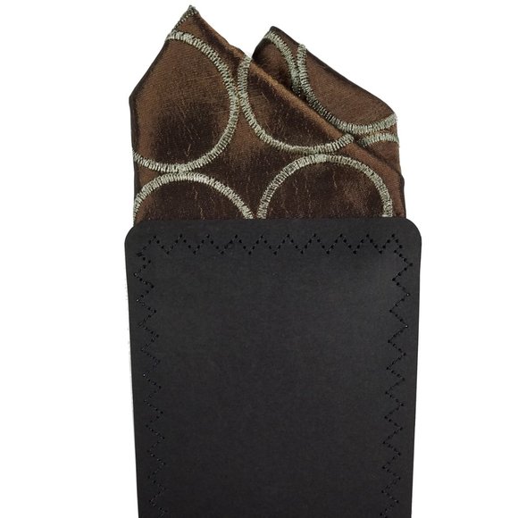 100% Silk Bronze Stitch Circles Pre-Folded Pocket Square Insert - Picture 5 of 8